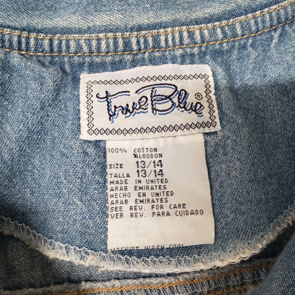 True Blue Denim Mini Dress Women 13/14 Blue Vintage 90s Zip Front Vest Grunge - Picture 4 of 5